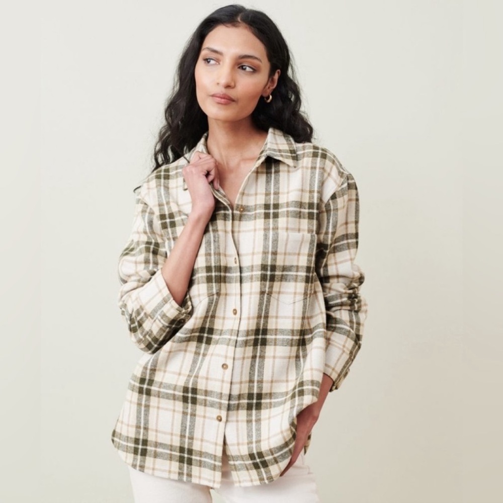 JENNI KAYNE O’Keeffe Wool-Blend Flannel Overshirt - Oatmeal Plaid